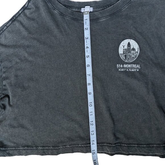 Garage Montreal Dark Grey Cuffed Long-Sleeve  Cropped Shirt Women Size M - Picture 4 of 8